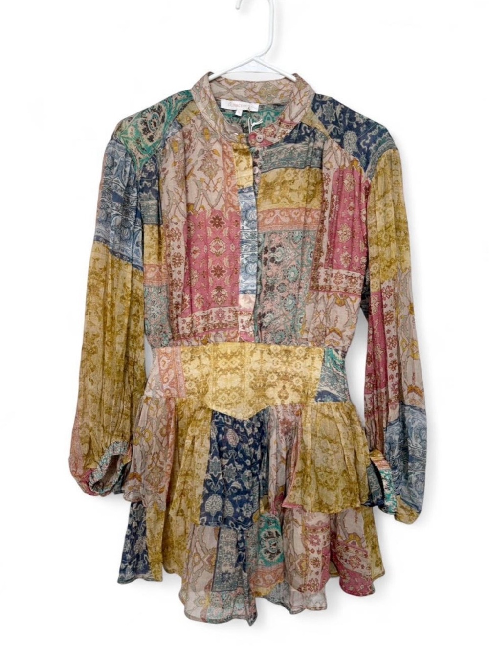 NWT Olivaceous Multicolor Patchwork Floral Paisley Long Sleeve Mini Dress Small